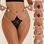 Womens Lace G Strings Sexy Cross Shining Waistband Thongs Bikini Panties Crystal
