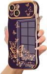 iPhone 13 girl phone case, curly wave frame, luxury plated butterfly pattern,