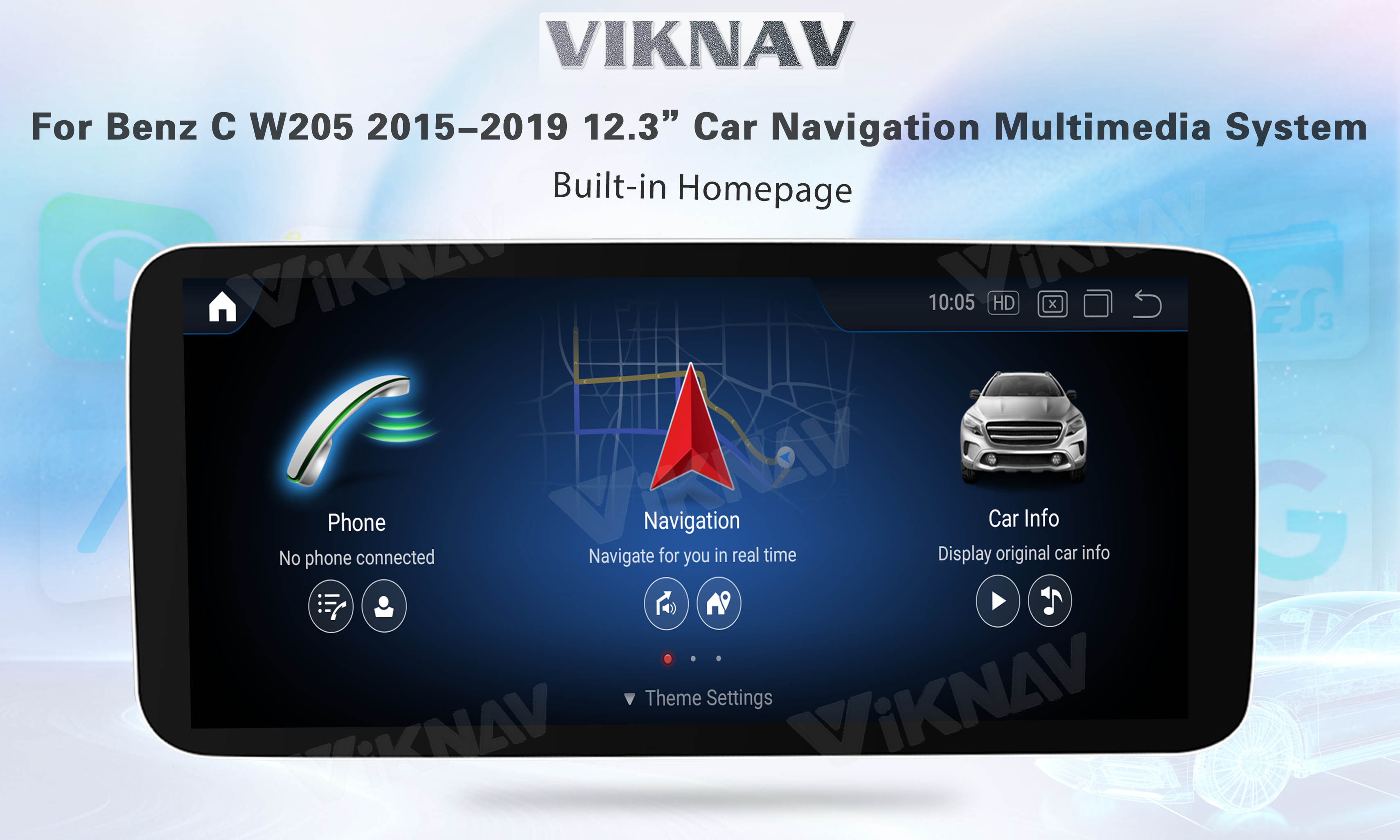 Viknav 12.3 Inch Android Car For Mercedes Benz C W205 GLC X253 V W447 X 2015-2019 With Screen Player GPS 2Din (NTG5.0)
