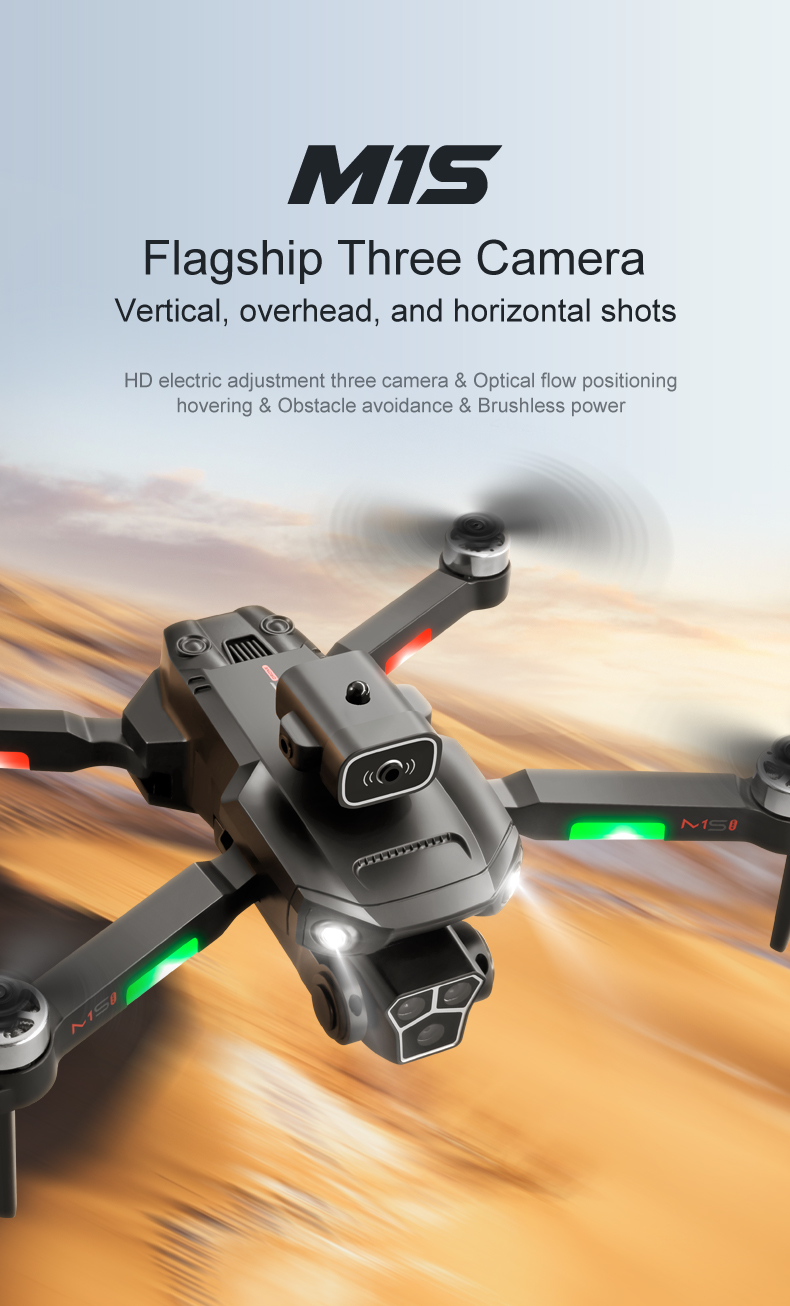 M1s 4k Drone Three Camera Obstacle Avoidance Brushless Foldable Led Navigation Light Optical Flow Hovering Mini Rc Drone