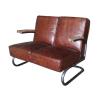 Buy cheap 2 Seat Vintage Leather Sofas With Wood Armrest Metal Legs from wholesalers