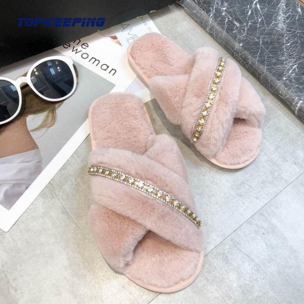 Buy cheap EUR36 - 41 Warm Furry Luxury Fur Slippers For Women from wholesalers