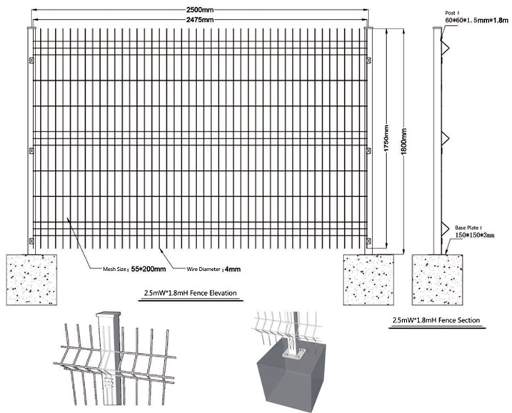 Height 1.53m Triangle Fence Panel With Peach Posts For Security
