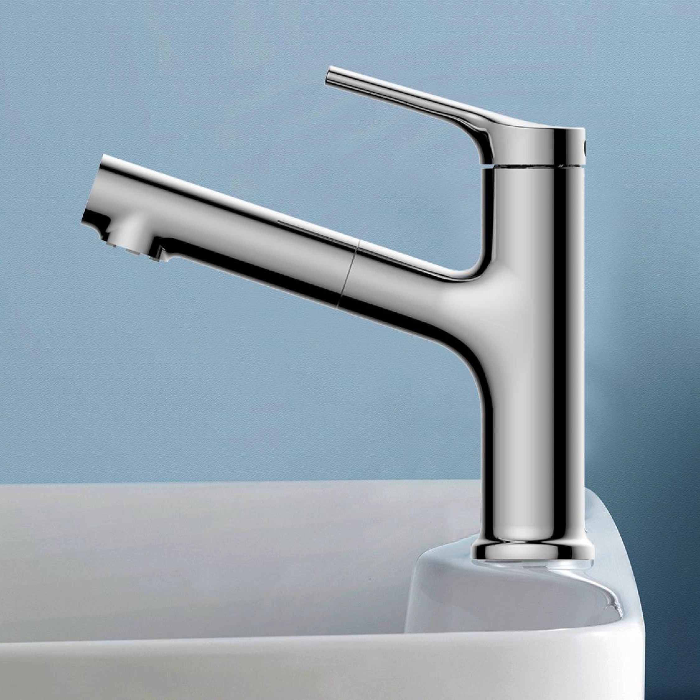 Tight Deck Installation Retractable Wash Basin Taps Easy To Use Temperature Display Safe To Use