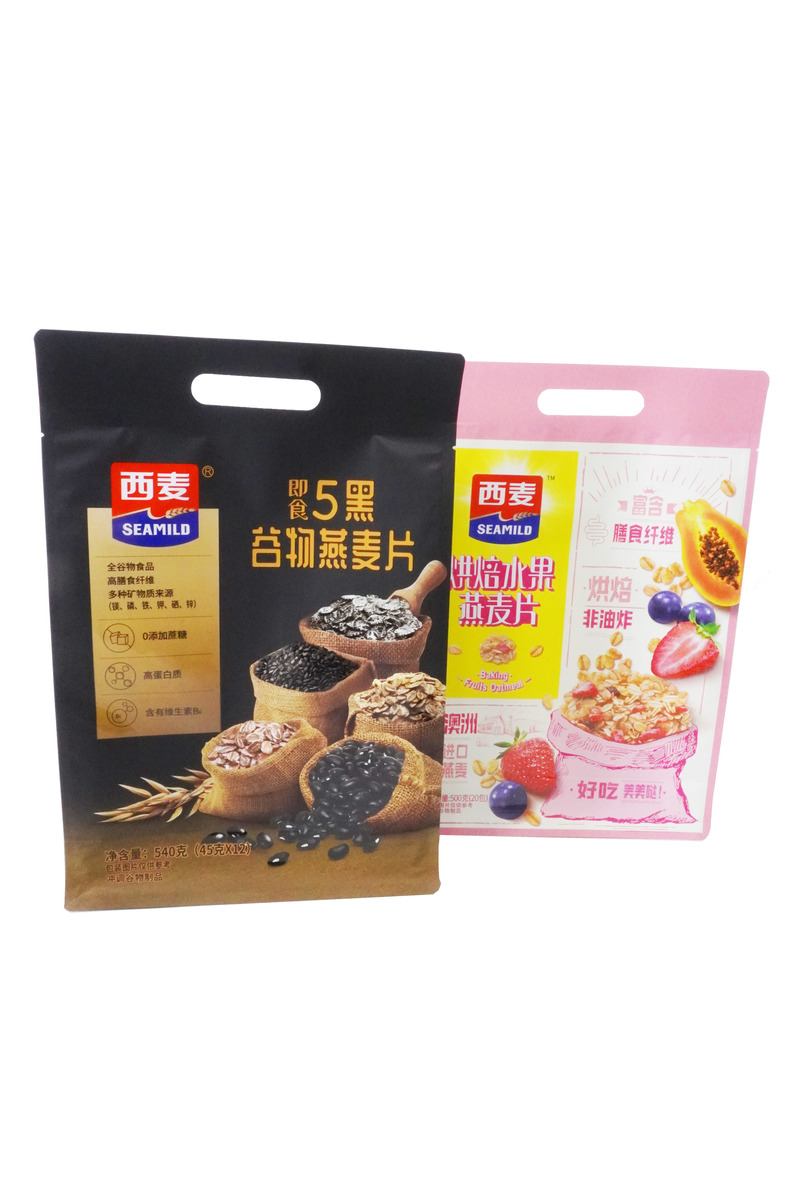 Safety Food Packaging Laminated Pouches For Oats Aluminum Foil Bag With Punch Handle