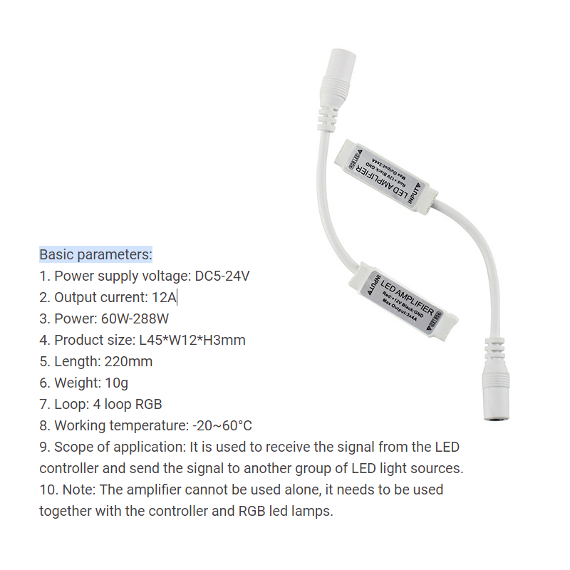 Mini LED Strip Amplifier , PWM Dimming RGB Signal Amplifier Remote Control