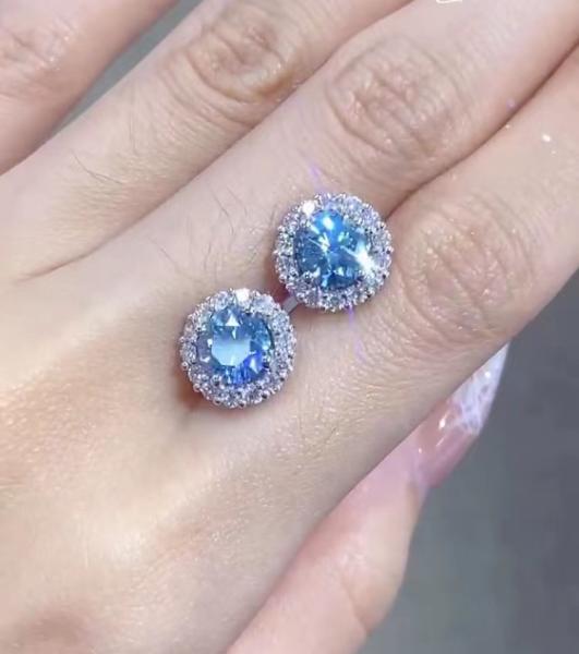 Buy cheap Lab Created CVD diamond earrings Blue Round Shape IGI Certified 18k Gold Studs from wholesalers