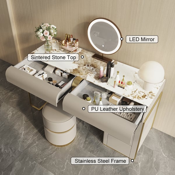 Dressing Table Makeup Mirror Set With Lights For Bedroom And Vanities Desk Drawers Furniture Designs