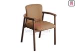 Brown Leather Upholstered Wood Restaurant Chair With Armrests