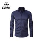 Solid Color Men Shirts Apparel Business Casual Polyester Stand Collar Clothes