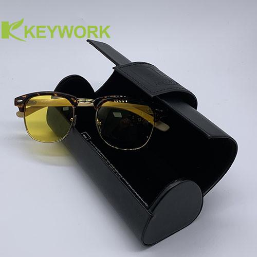 Portable Black Thick PU Leather Metal Eyeglass Case Stylish Valuable Gifts