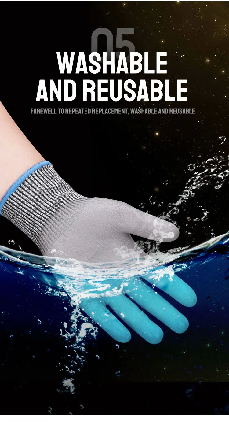 EN388 4131X PU Gloves HPPE Shell PU Coated Cut Resistant Glove Level 5 Safety Work Protection Arbeitshandschuh Gloves