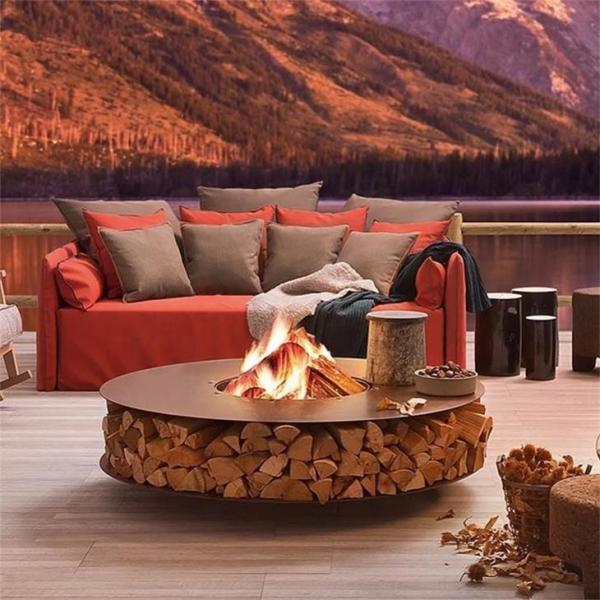 Buy cheap Multifunctional Zero Fire Pit Corten Steel Firewood Storage Wood Holder Table from wholesalers
