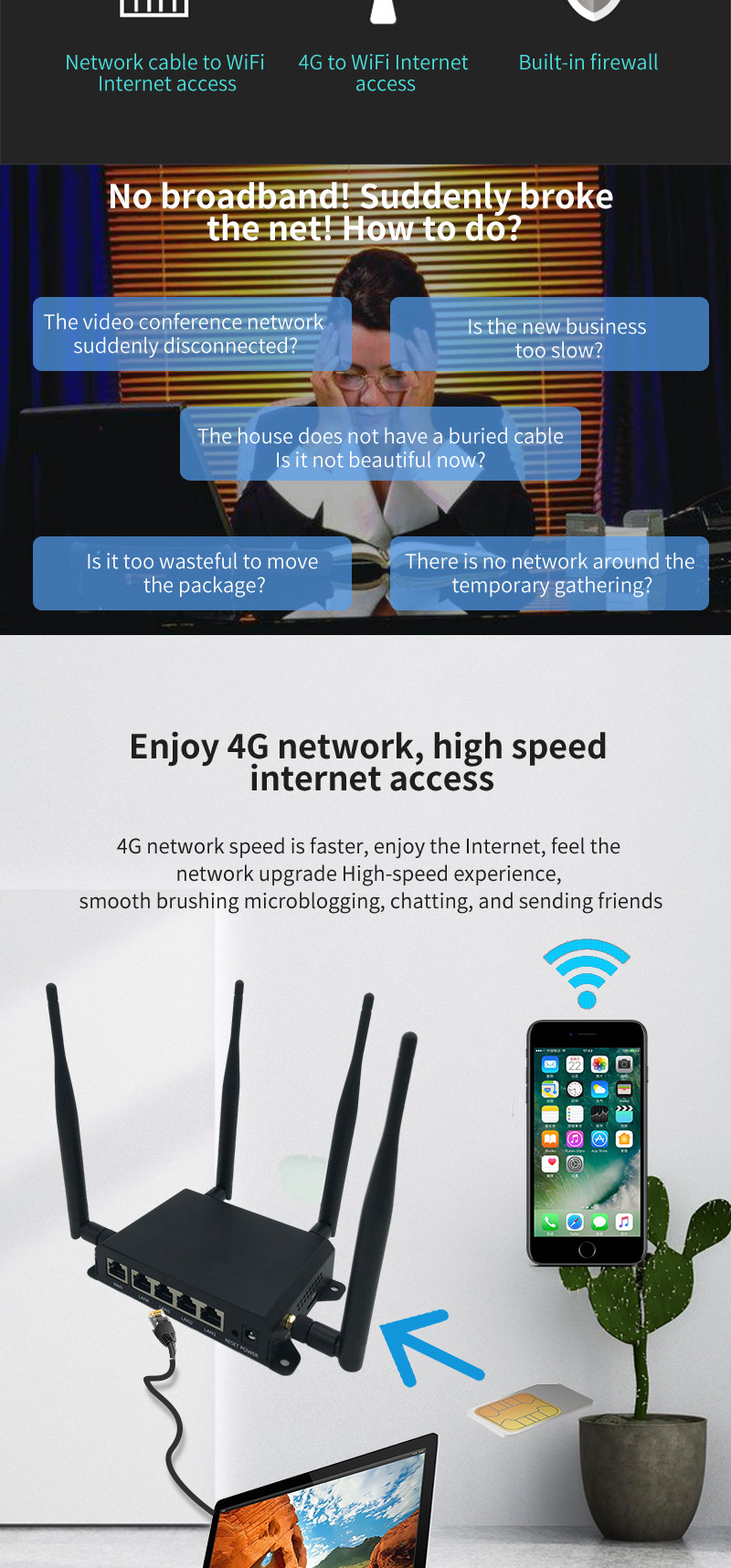 12V DC Power 4G Industrial Router 4g Lte Router Chip QCA9531