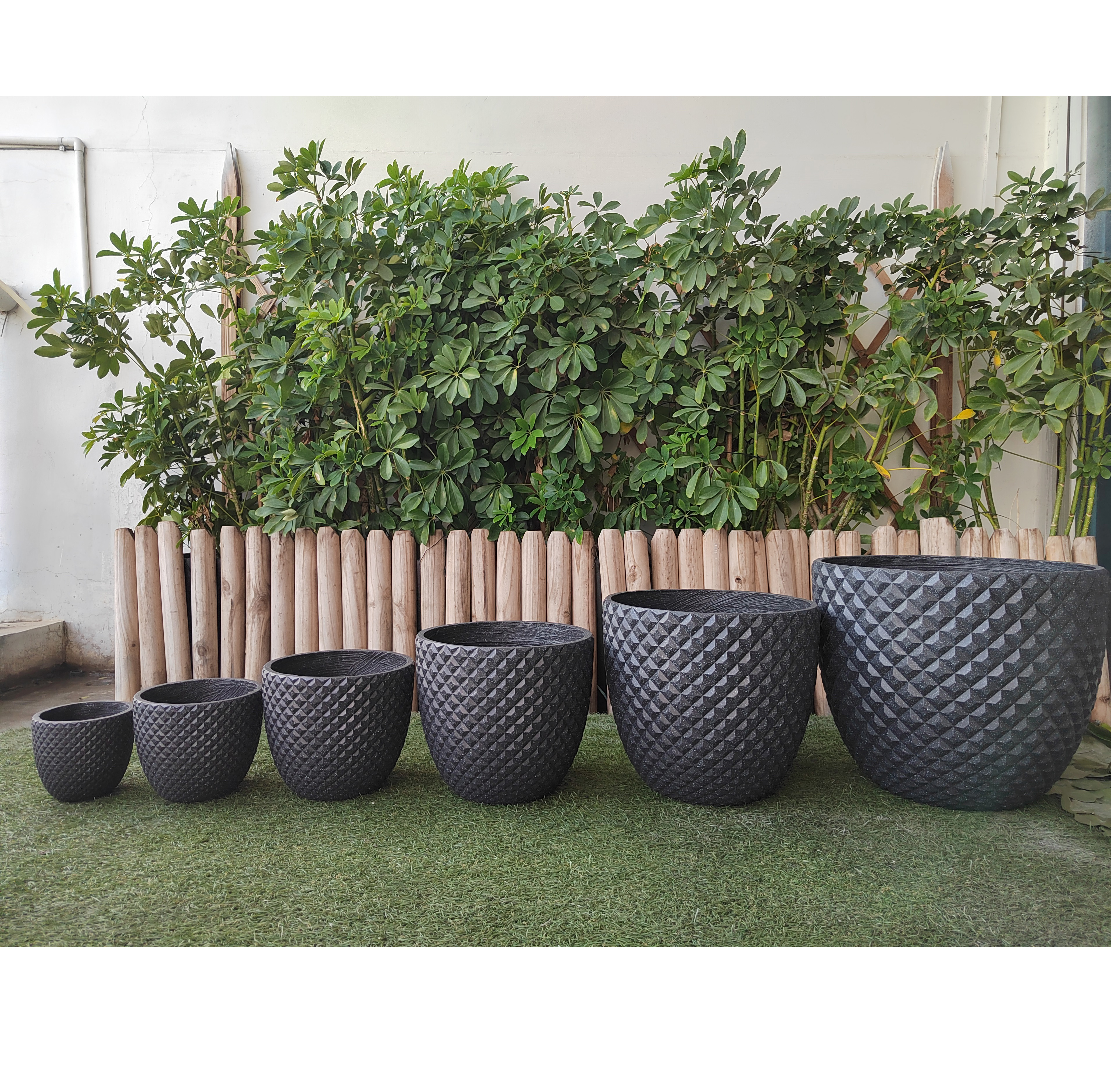 Black Marble Diamond Design Flower Pot for Outdoor Garden Size 2 D18.5*H16.5cm