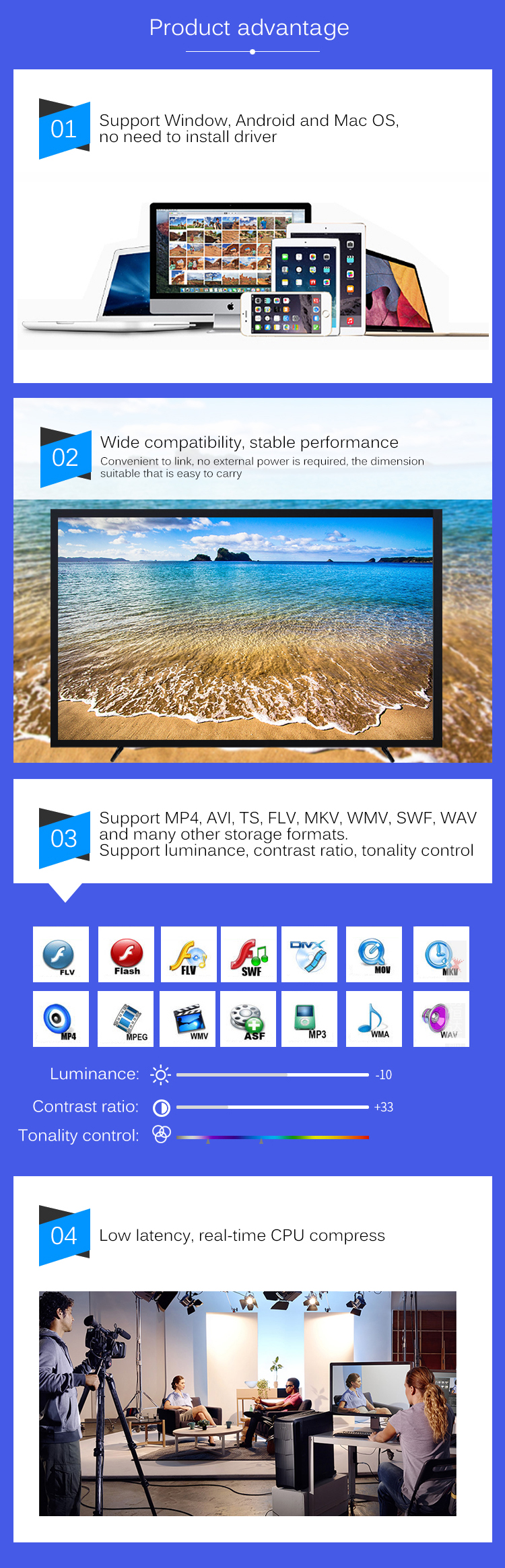 80cm Cable Free Driver AV To USB Video Capture Device For Live Streaming