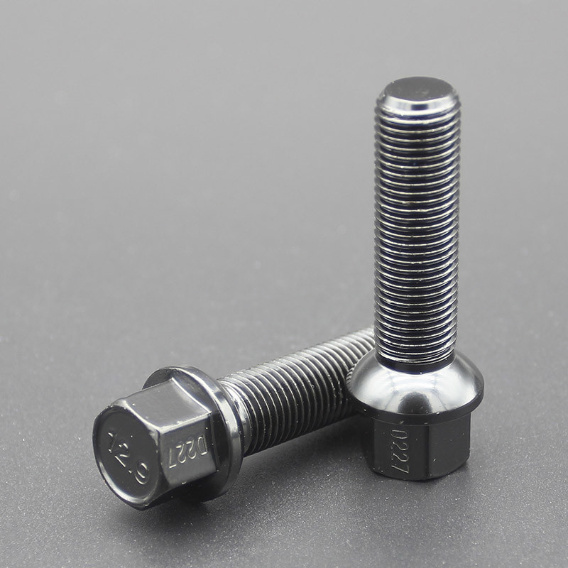 Shank 47mm R14 Extended Lug Bolt Grade 12.9 For Audi & Mercedes Dual Coating Black Finish