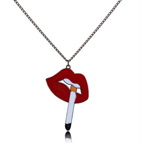 Buy cheap Diao smoke sexy lips diamond chain necklace bronze lipstick from wholesalers