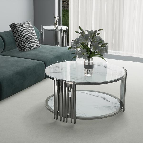 Buy cheap 90CM Wide Circle Metal Coffee Table Living Room With Tempering Glass Table Top from wholesalers