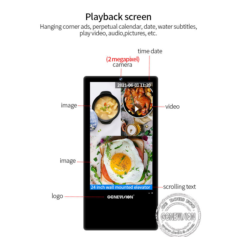 Wall Mounted Android 9.0 24" Super Slim Elevator Advertising Screen