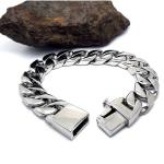 Men's Curb Link Chain Bracelet 316l Titanium Stainless Steel 15mm Width Silver