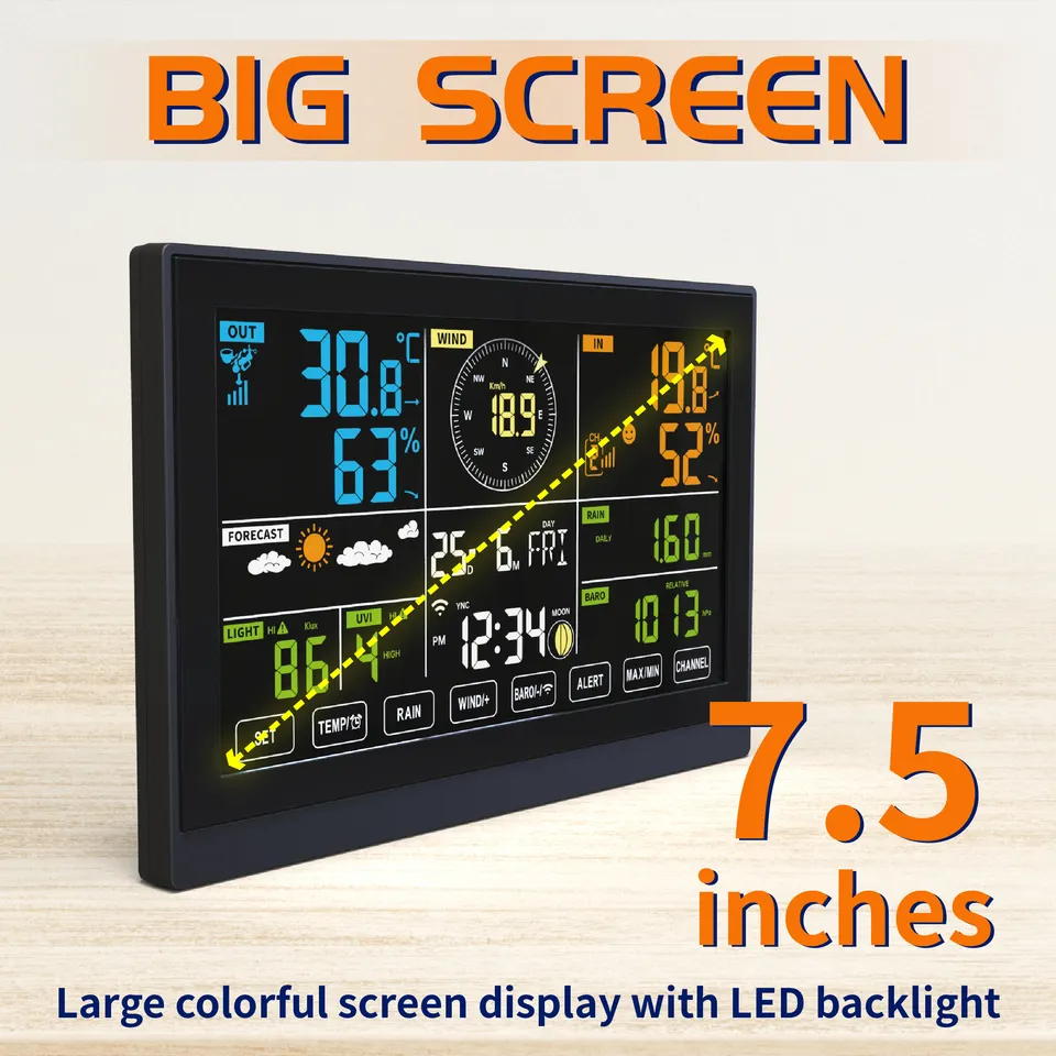 High Temperature Monitoring 7 in 1 Wifi Tuya Weather Station with UVI Light Intensity