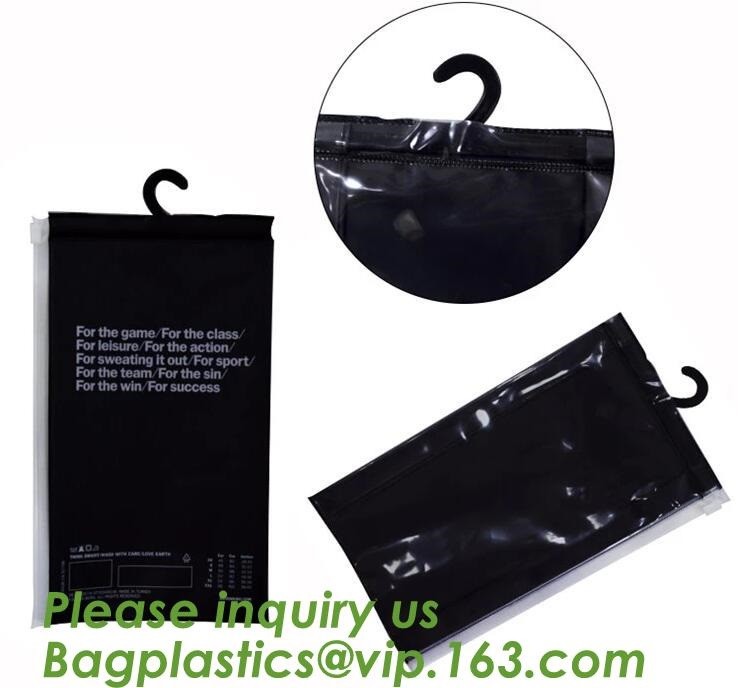 Biodegradable Self Adhesive Zipper Hanger Hook Bags For Garment, Underwear Hanger Hook Zipper Bags