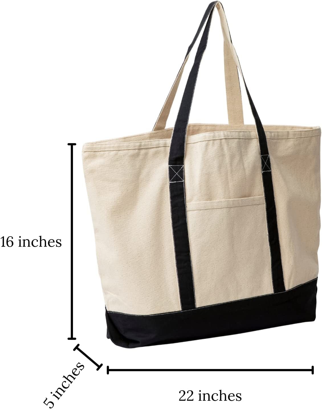 Extra Large Canvas Zippered Tote Bag Zip Top 100% Organic Cotton 22 Inches