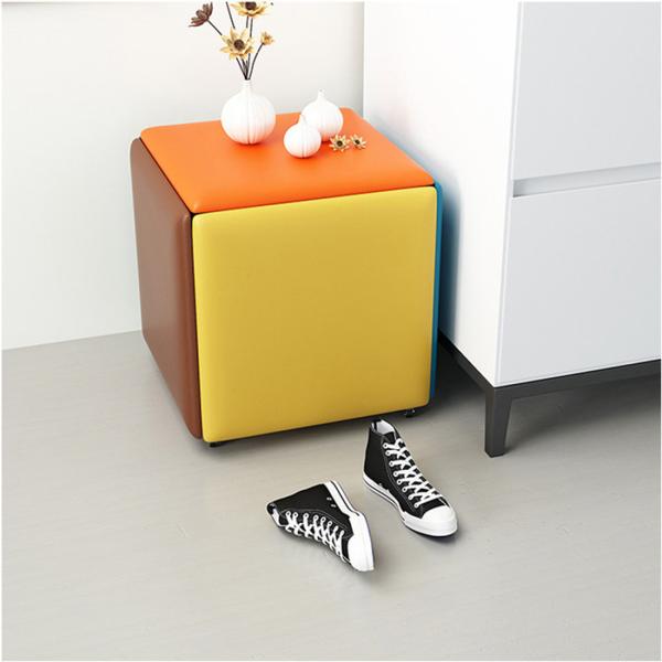Buy cheap Knitted Yellow Pink Leather Cube Foot Stool Faux Leather from wholesalers