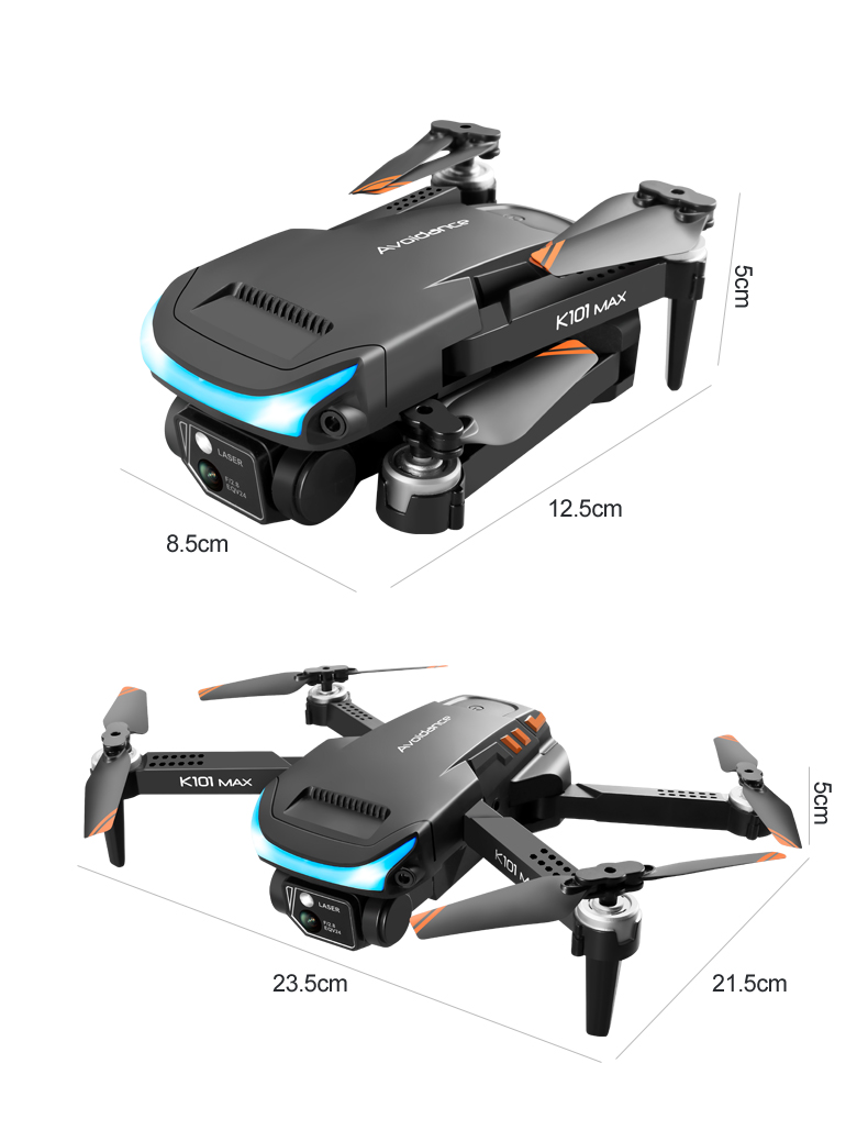 K101 Max Drone Black Gray 4K Dual HD Camera FPV Mini Dron Aerial Photography Brushless Motor 100m Remote Control Distance