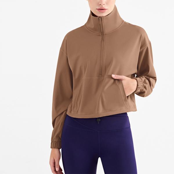 Buy cheap High Neck Nylon Leisure Ladies Yoga Tops Thicken Semi Zipper For Women from wholesalers