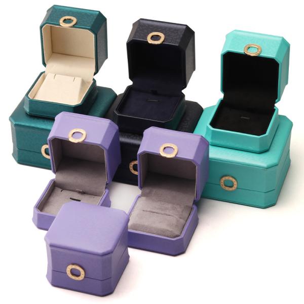 Square Necklace Ring Box with Metal Luxury Leather Jewelry Box Hanhong PU