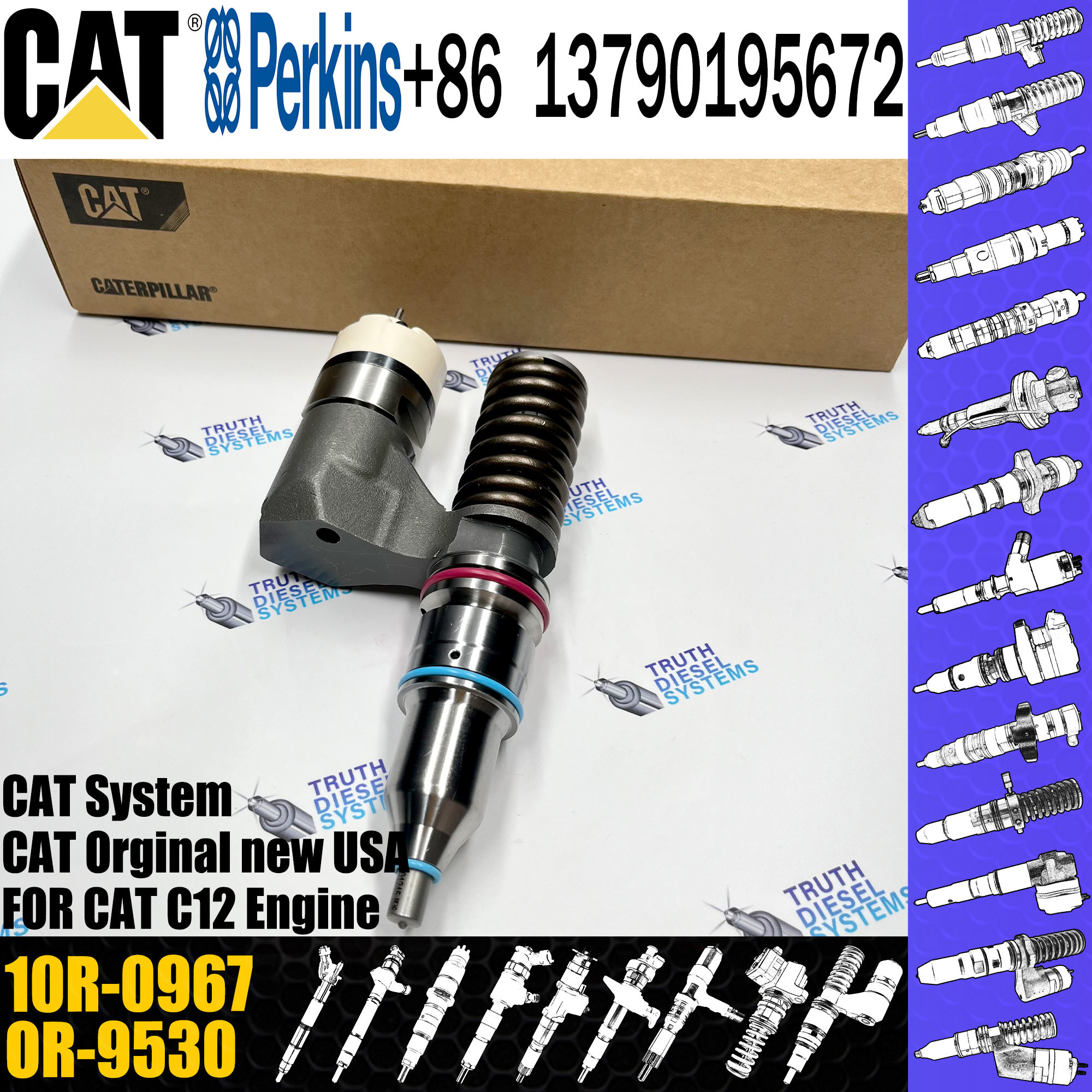 Common Rail Fuel Injector for CAT C12 Diesel Engine 10R-0967 OR-9530 212-3462 166-0149 10R-0961 10R-1258 212-3469