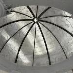 Marble Round Gazebo Waterproof Iron Dome Natural White Stone Pillar Pavilion