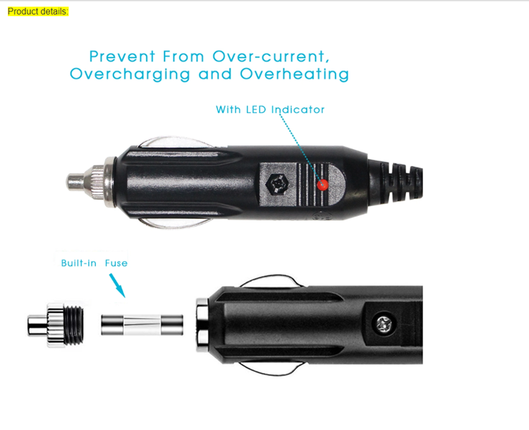 DC Car Cigarette Lighter 5.5mm * 2.1mm 12V Auto Power Supply Cable