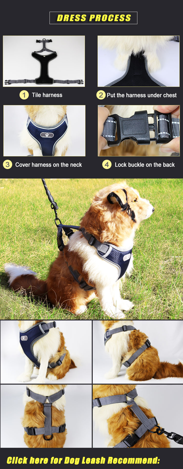 New Design Breathable No Pull Chest Easy Walk Dog Harness for Big Dog