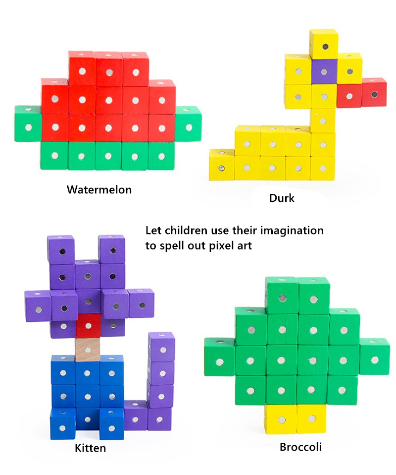 Educational Square Cube Rainbow Magnetic Blocks 10pc 2X2X2cm Wooden