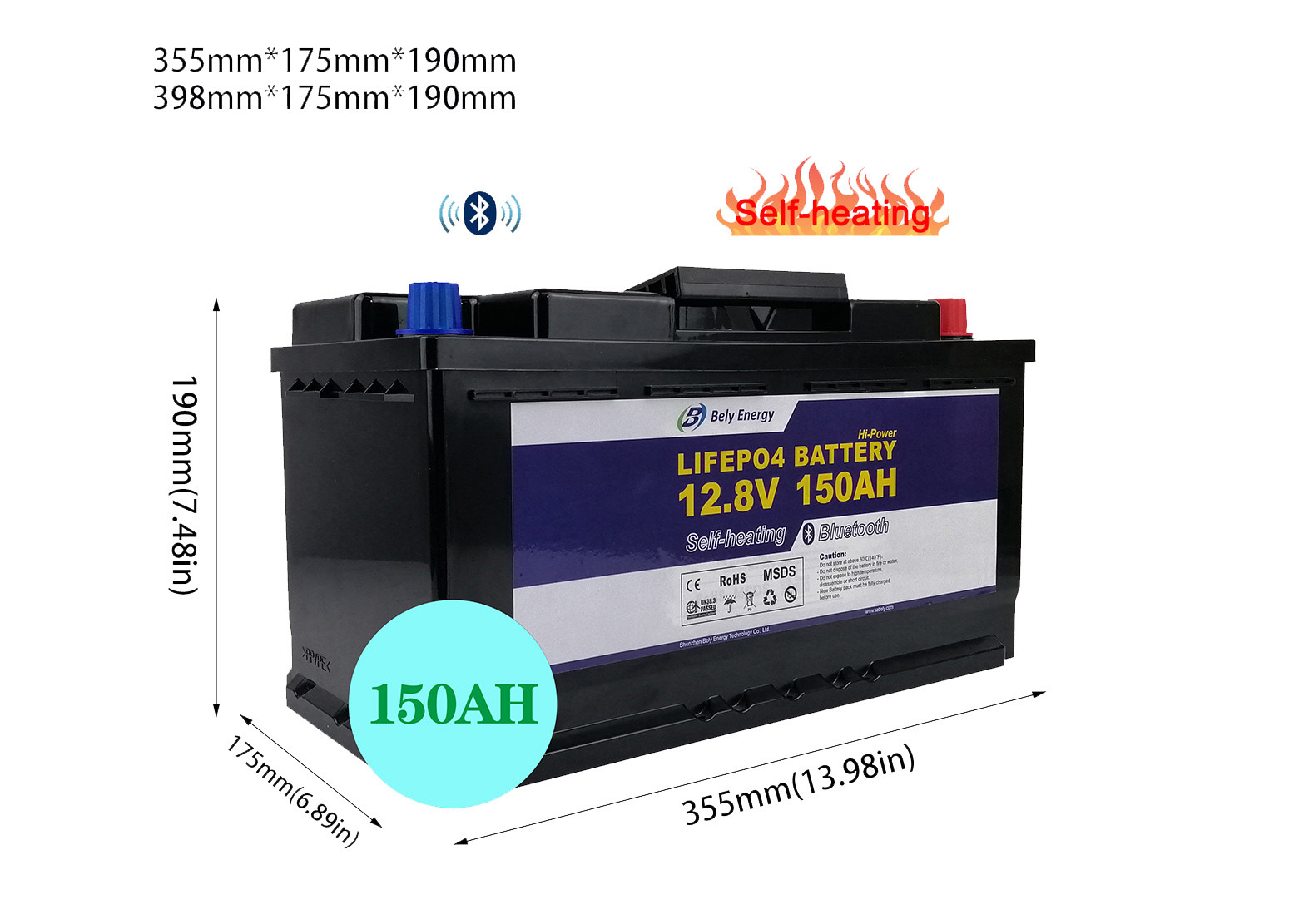 12.8 Volt Bluetooth Lithium Battery Li Ion Battery 150ah With Heating
