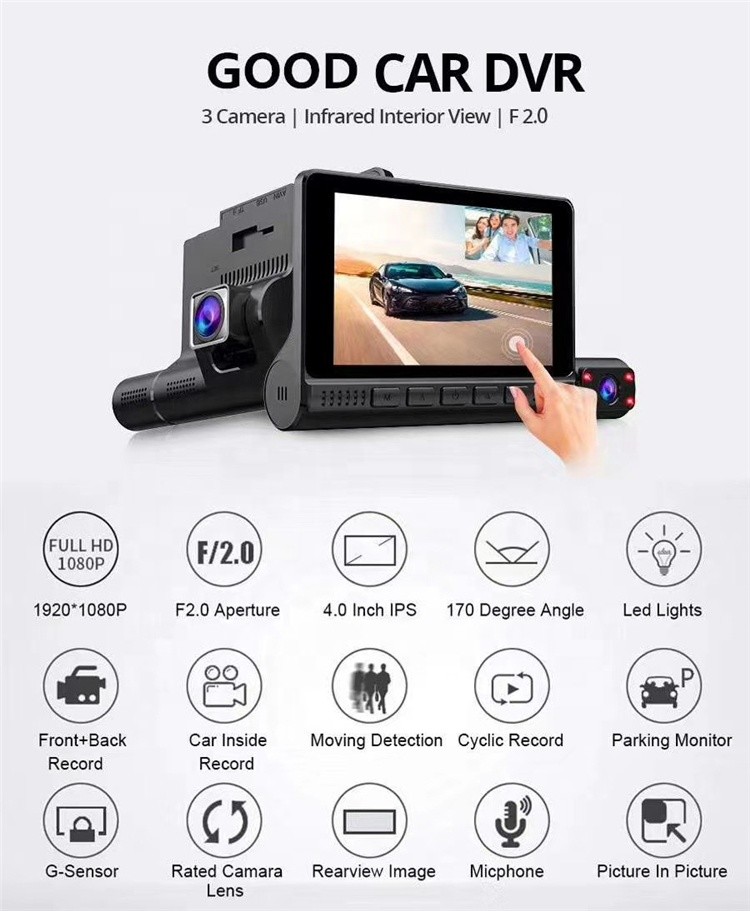 4Inch Touchscreen Wireless Dashboard Camera Dashboard DVR System GSensor Motion Detection