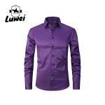 Solid Color Men Shirts Apparel Business Casual Polyester Stand Collar Clothes