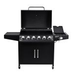 Trolley and Side Burner Included Black 6 Burner 70000Btu Outdoor Gas Smoker BBQ