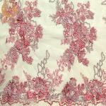 French Tulle Net Lace Fabric Pink 3D Flowers Embroidery For Party Dress