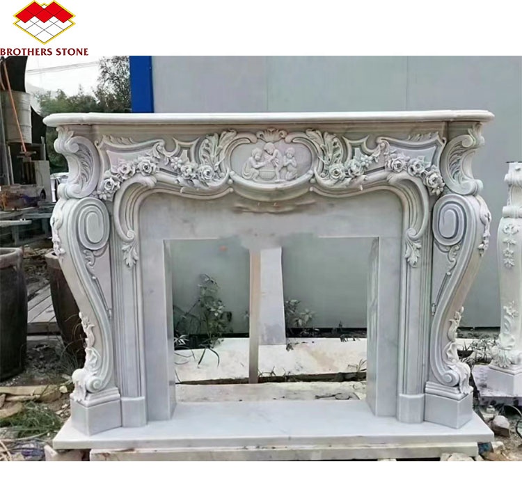 Villa Modern Design Carved Italian Arabescato Corchia White Marble Fireplace Customized