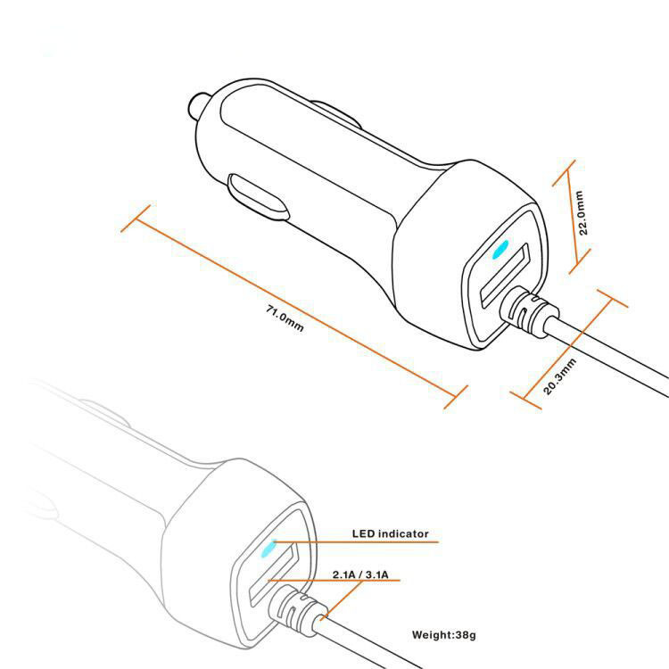 ABS 1.3m Car Fast Charger Adapter Elastic Charging Cable Type C Port