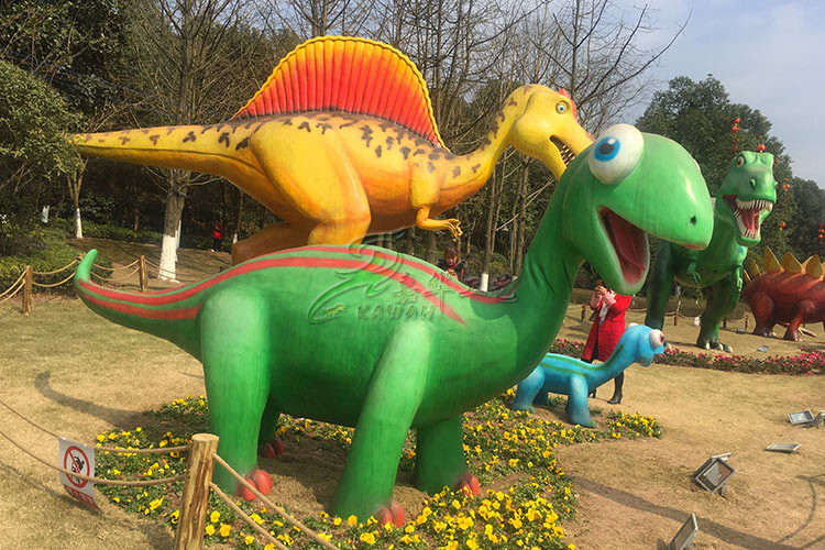 Amusement Park Fiberglass Dinosaur Mother And Daughter Normal Steel Frame Structure