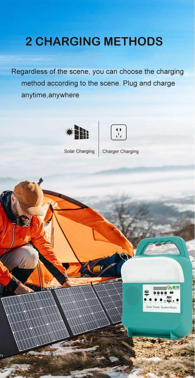 Portable Professional Camping Solar Kits LED Light Energy System Fm Radio Lamp