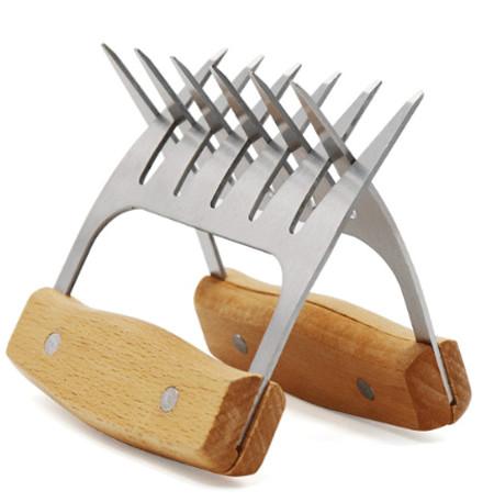 Metal Meat Shredder Claws Stainless Steel Meat Forks with Wooden Handle for