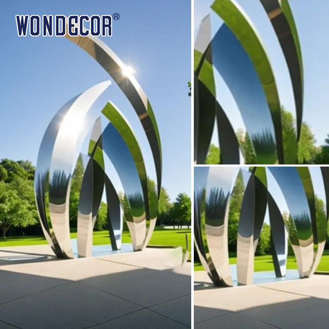 Large scale geometric metal art forging process ribbon stainless steel sculpture