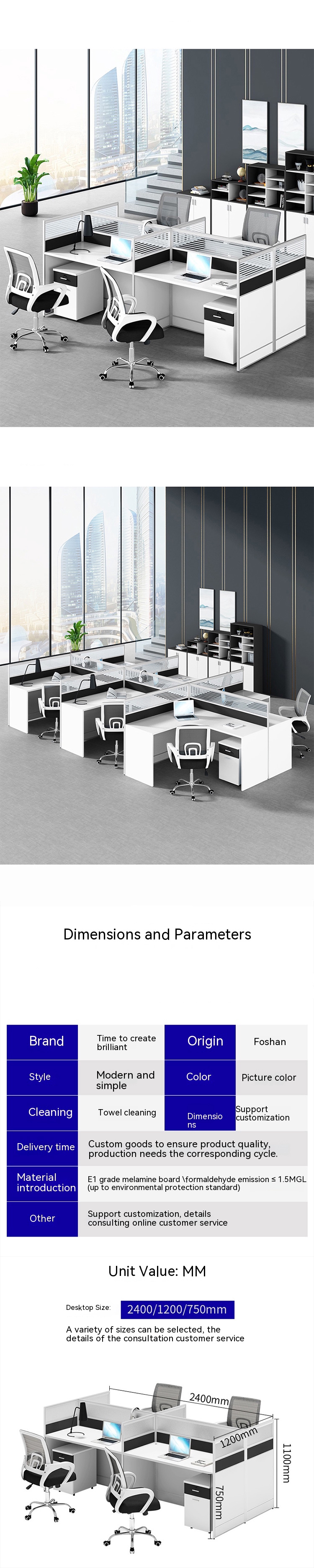 Modernity in Office Furniture Four Staff Desk and Chair Combination for Simple Workplace