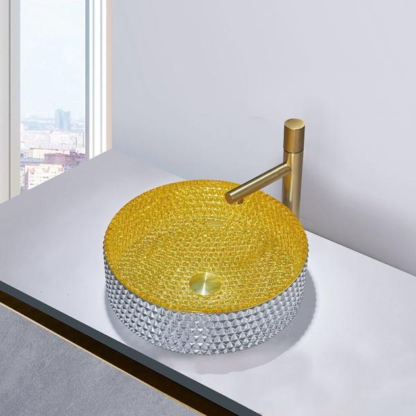 Buy cheap OEM Sturdy Glass Wash Basin Gold Color Interior 120mm Height from wholesalers